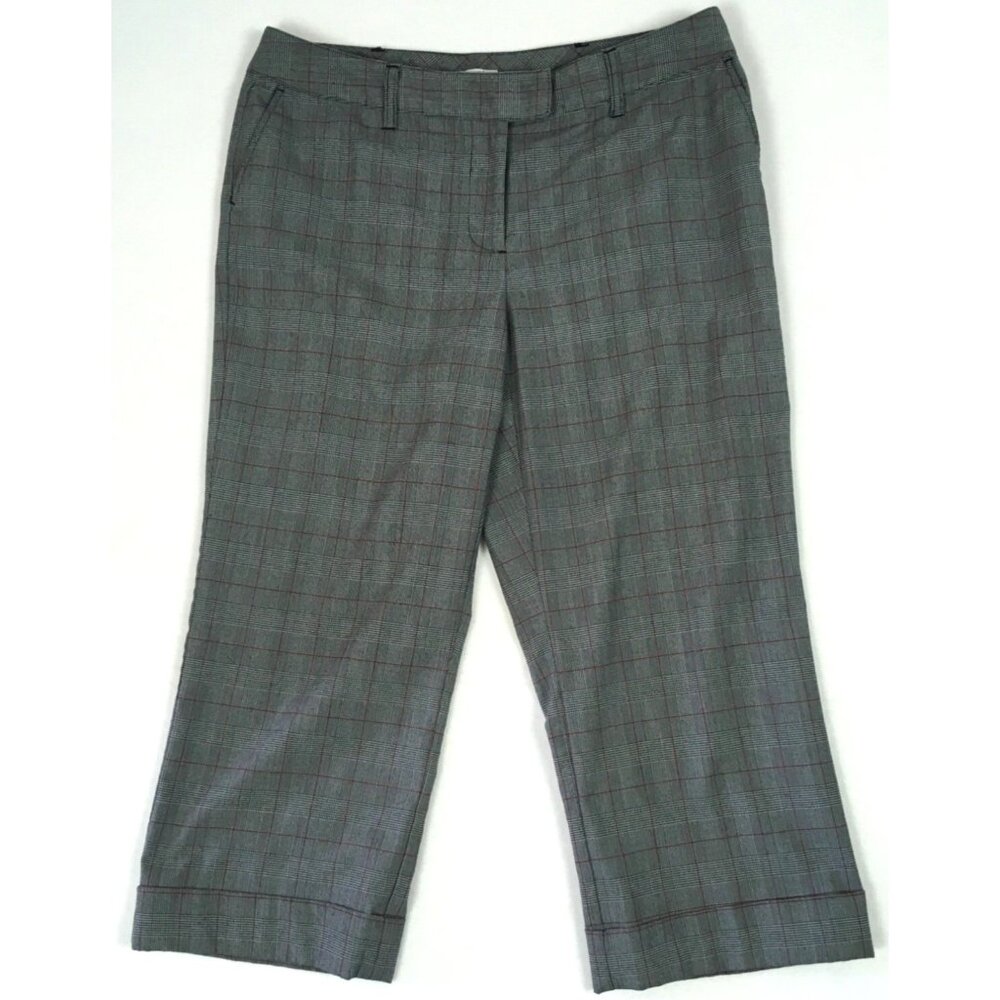 Liz n Co Stretch Pants Women Size 14 Gray Black Red Plaid Front Pockets Mid Rise